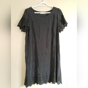 Embroidered Navy Silk Dress